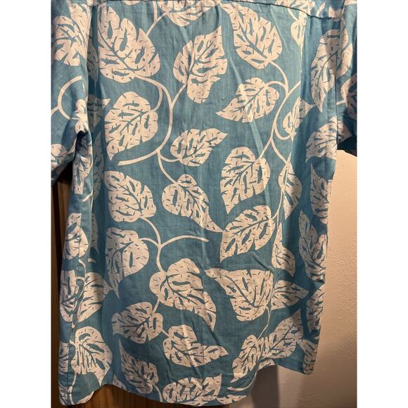 Malihini Vintage Men’s L Blue White Floral SS Button Cotton Blend Hawaiian Shirt - Picture 9 of 11